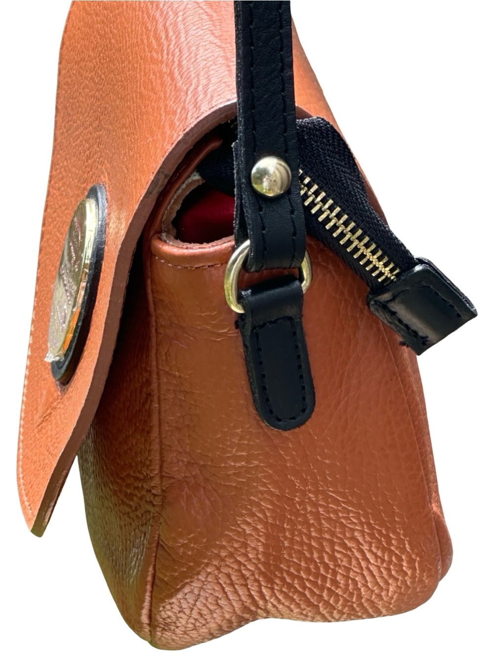 Valentina Orange Cognac Pebbled Leather Crossbody Saddle Bag - Made In Italy - Picture 7 of 16